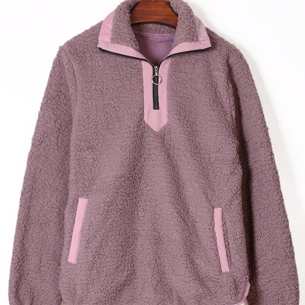 Mauve Zip Neck Fuzzy Sweater